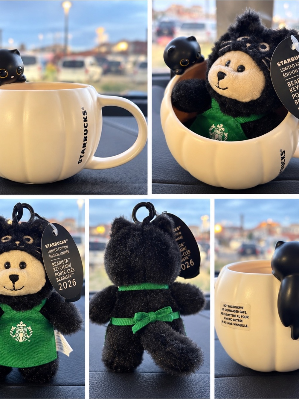 Starbucks Black Cat Bearista Plush Bag Charm and Mug bundle